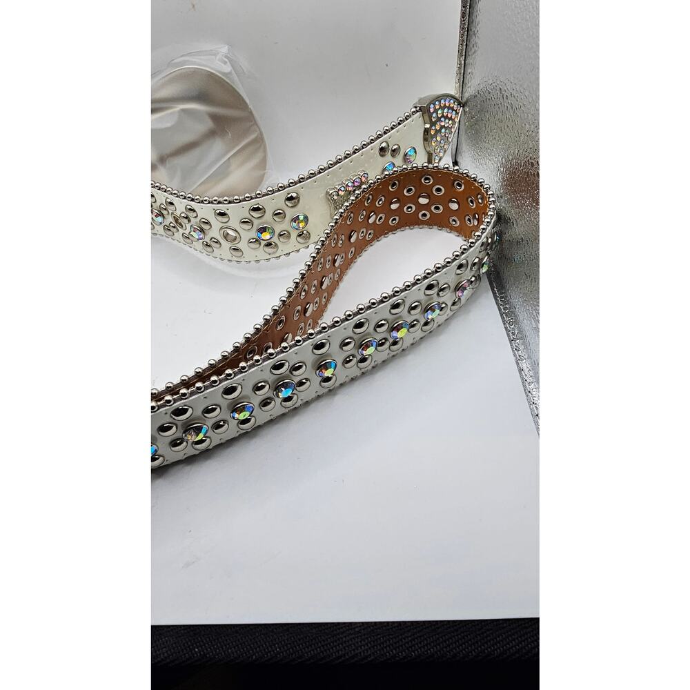 Luxury Western Cowboy Rhinestone Rivet Belt Faux Leather Bling UNISEX 45" - Picture 5 of 5